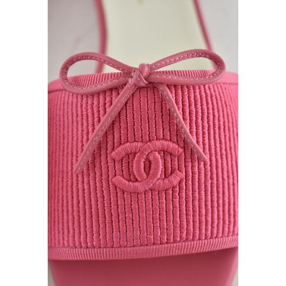 Chanel 24P Dark Pink Embroidered CC Logo Bow Tie Mule Slide Flat Sandal 39 - Picture 10 of 16